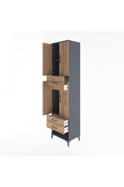 Hyperion Dolap 3 Raflı 3 Çekmeceli 4 Kapaklı 60x44x243 Antrasit-Çam