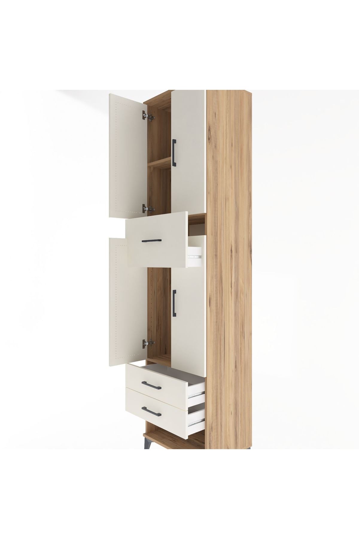 Hyperion Dolap 3 Raflı 3 Çekmeceli 4 Kapaklı 60x44x243 Çam-Aytaşı