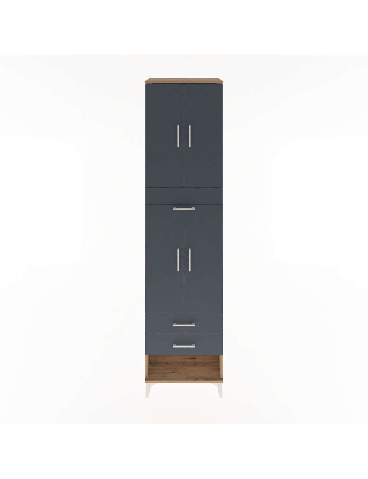 Hyperion Dolap 3 Raflı 3 Çekmeceli 4 Kapaklı 60x44x243 Çam-Antrasit