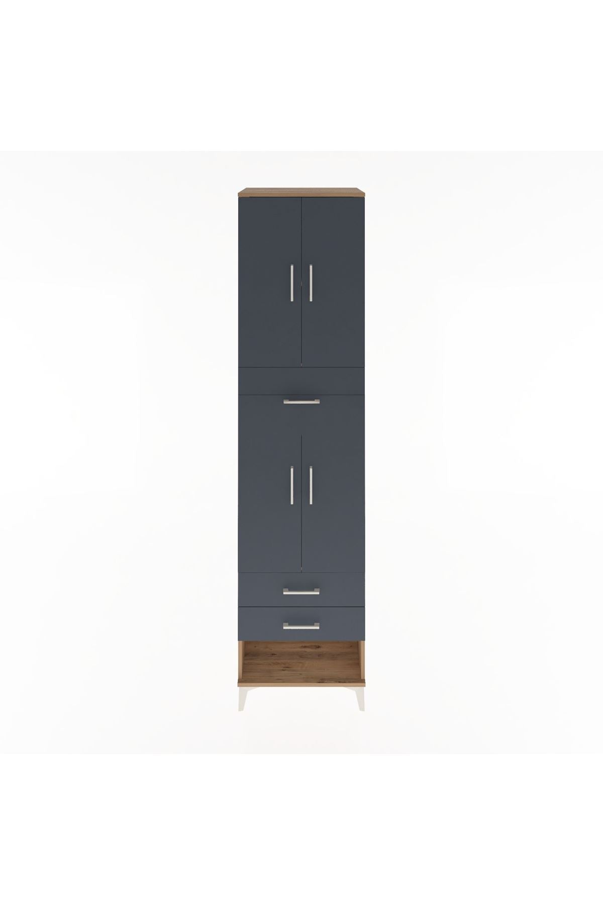 Hyperion Dolap 3 Raflı 3 Çekmeceli 4 Kapaklı 60x44x243 Çam-Antrasit