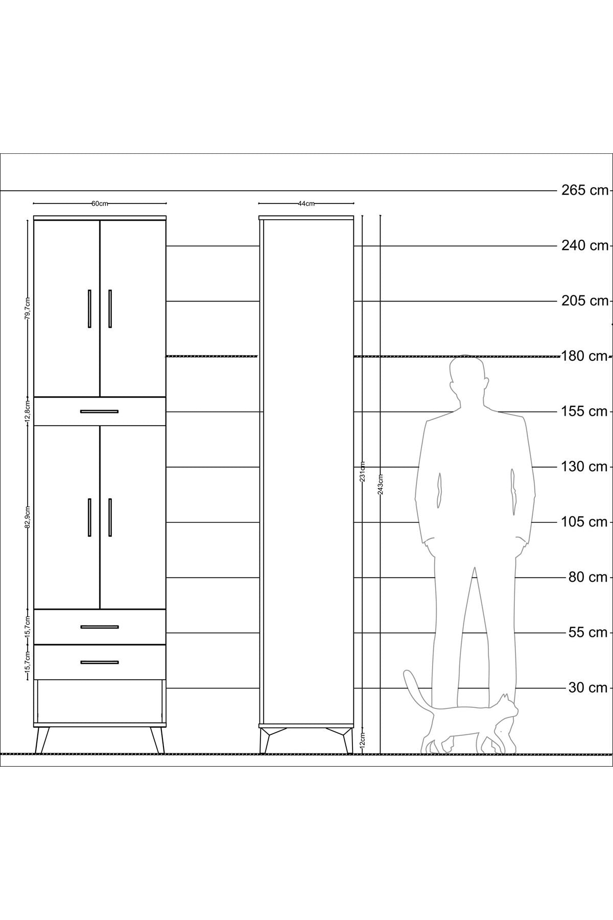 Hyperion Dolap 3 Raflı 3 Çekmeceli 4 Kapaklı 60x44x243 Çam-Çam