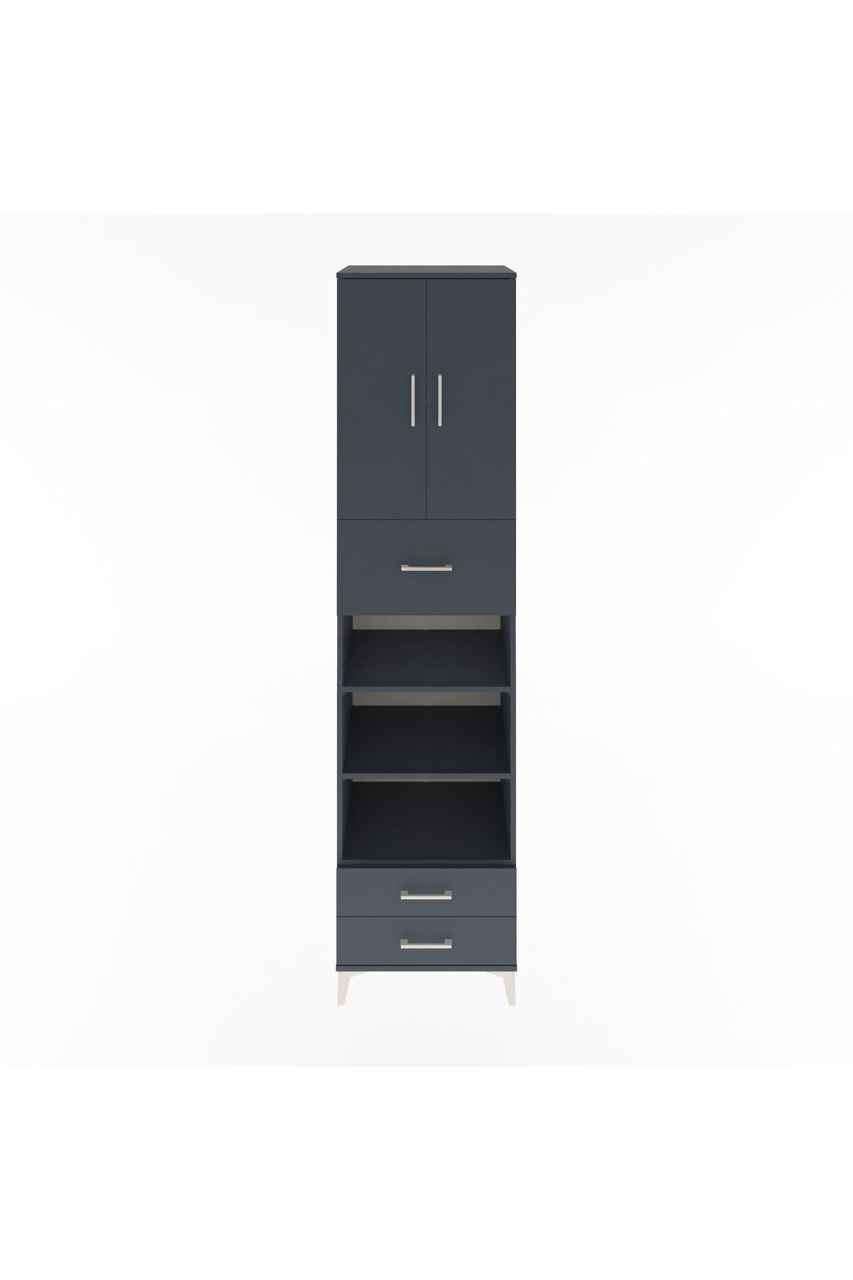 Hyperion Dolap 5 Raflı 3 Çekmeceli 2 Kapaklı 60x44x243 Antrasit-Antrasit
