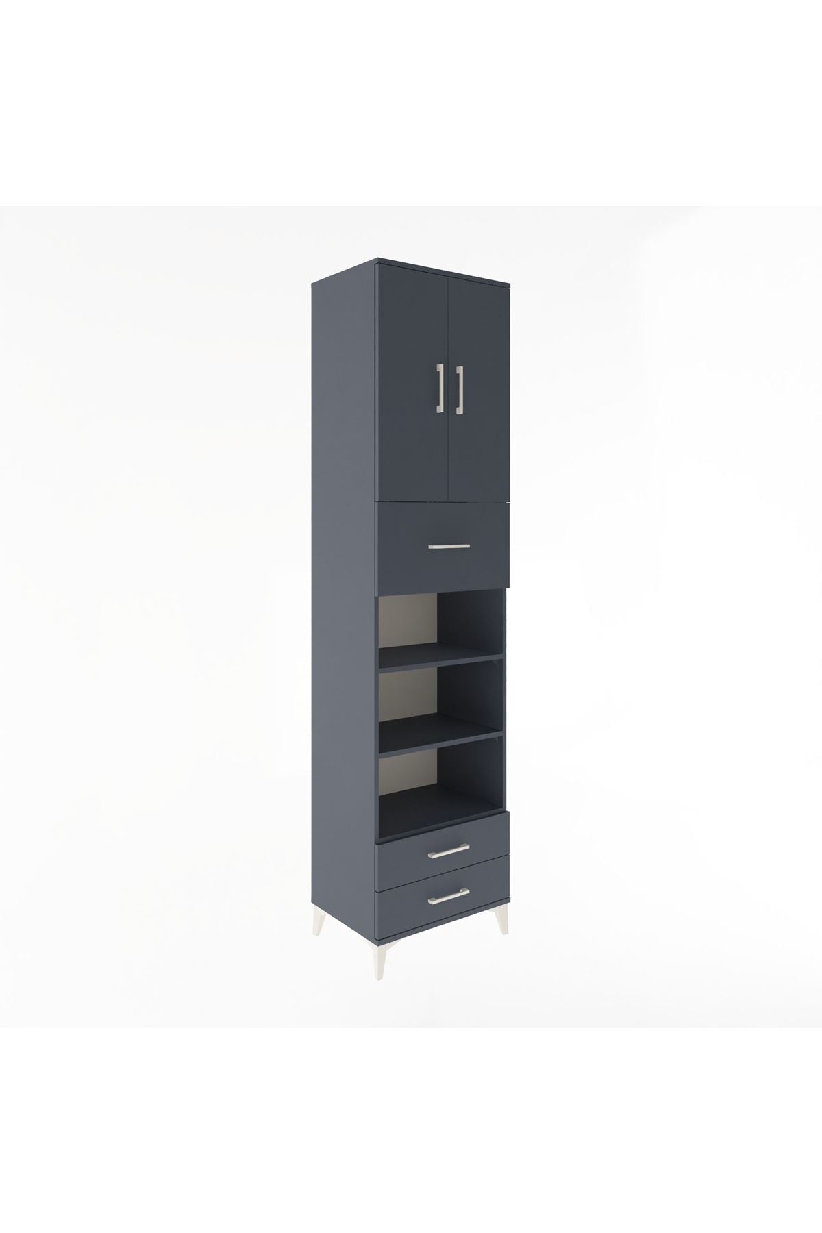 Hyperion Dolap 5 Raflı 3 Çekmeceli 2 Kapaklı 60x44x243 Antrasit-Antrasit