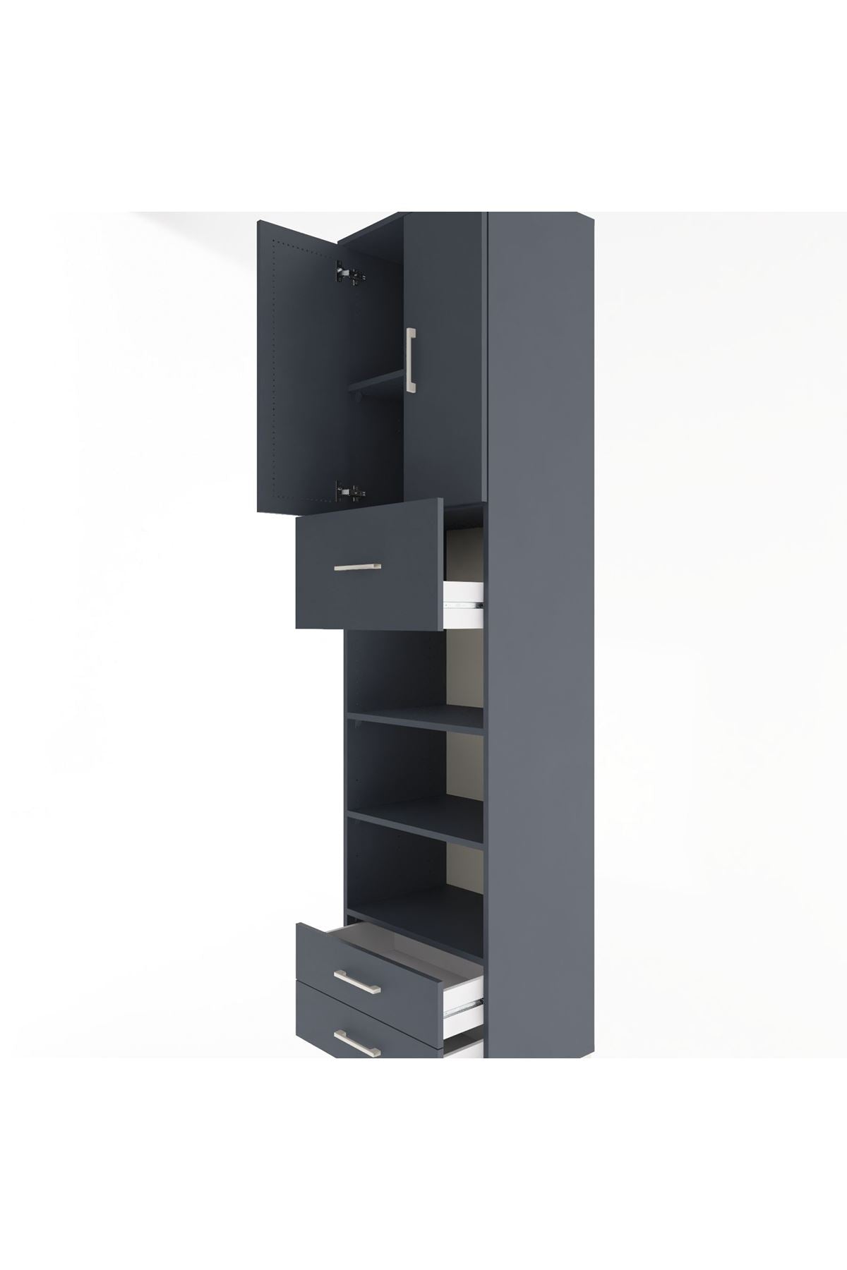 Hyperion Dolap 5 Raflı 3 Çekmeceli 2 Kapaklı 60x44x243 Antrasit-Antrasit