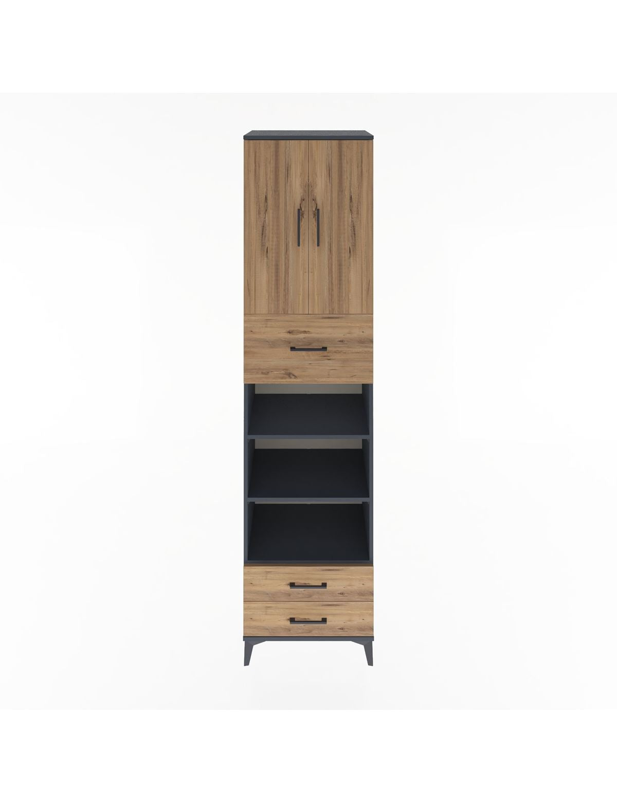 Hyperion Dolap 5 Raflı 3 Çekmeceli 2 Kapaklı 60x44x243 Antrasit-Çam