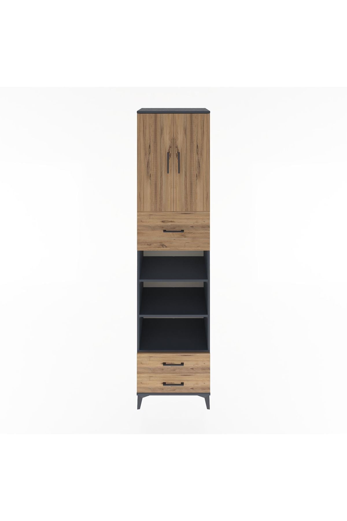 Hyperion Dolap 5 Raflı 3 Çekmeceli 2 Kapaklı 60x44x243 Antrasit-Çam