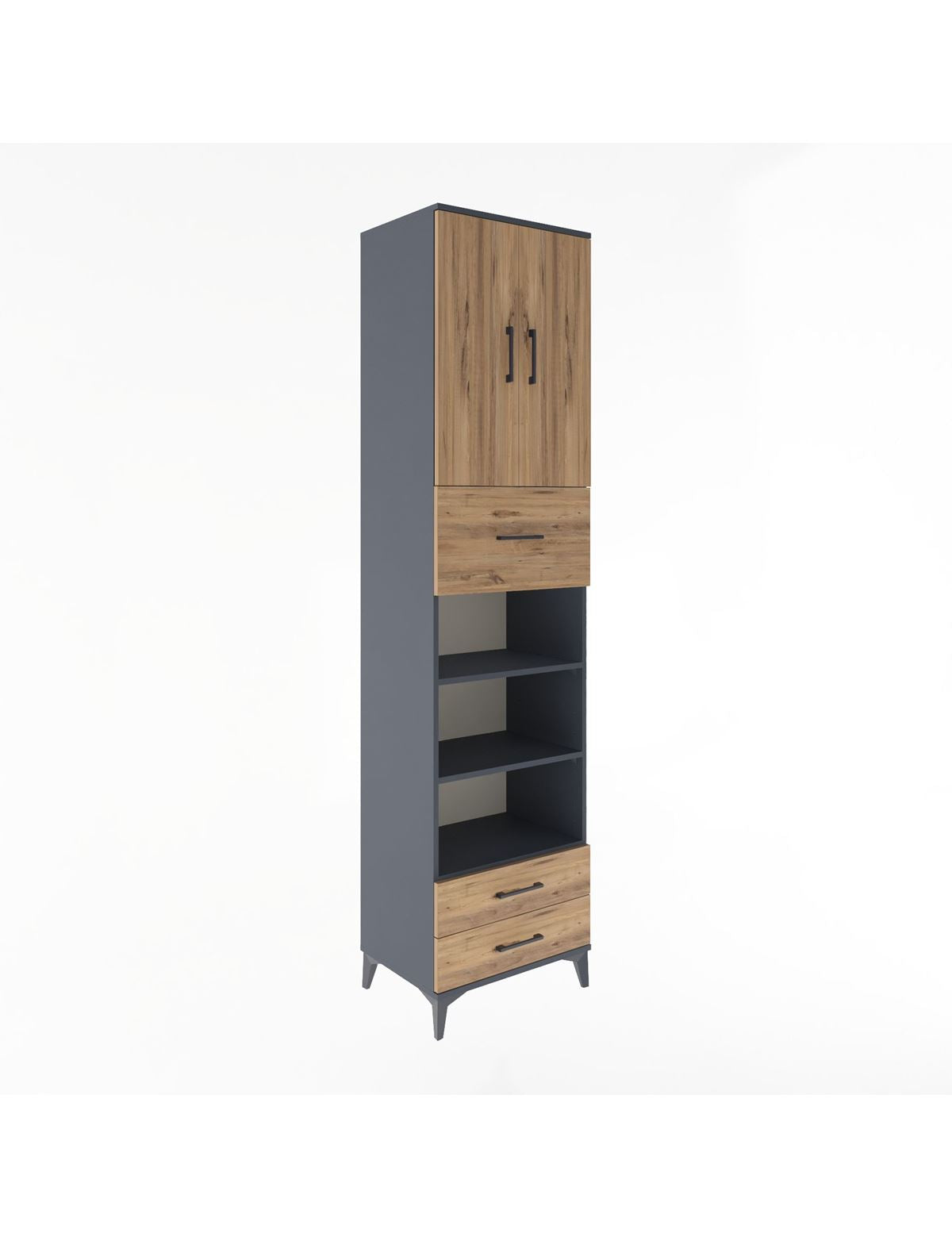 Hyperion Dolap 5 Raflı 3 Çekmeceli 2 Kapaklı 60x44x243 Antrasit-Çam