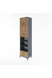 Hyperion Dolap 5 Raflı 3 Çekmeceli 2 Kapaklı 60x44x243 Antrasit-Çam