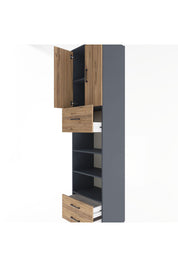 Hyperion Dolap 5 Raflı 3 Çekmeceli 2 Kapaklı 60x44x243 Antrasit-Çam