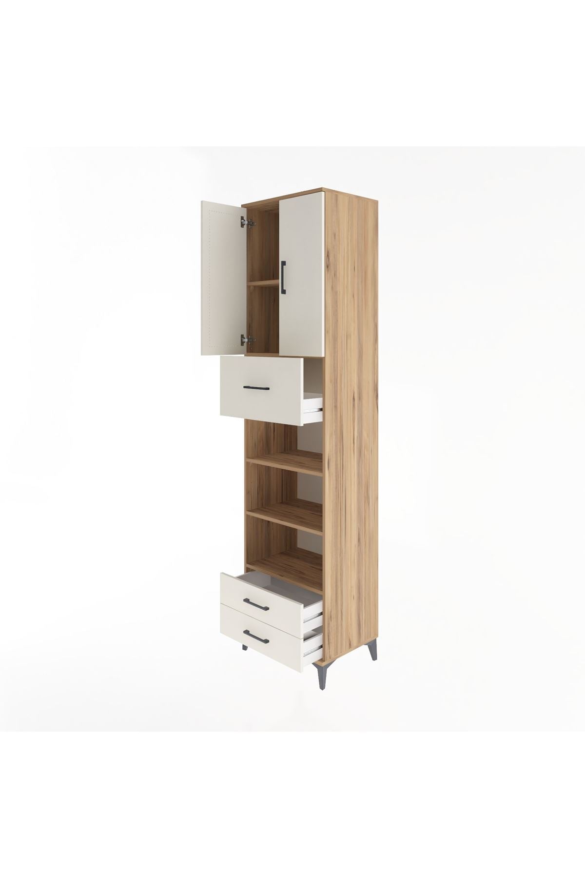 Hyperion Dolap 5 Raflı 3 Çekmeceli 2 Kapaklı 60x44x243 Çam-Aytaşı