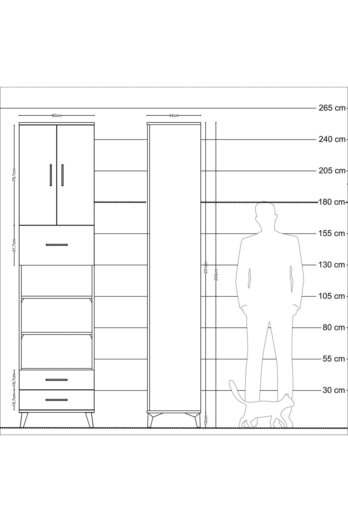 Hyperion Dolap 5 Raflı 3 Çekmeceli 2 Kapaklı 60x44x243 Çam-Aytaşı
