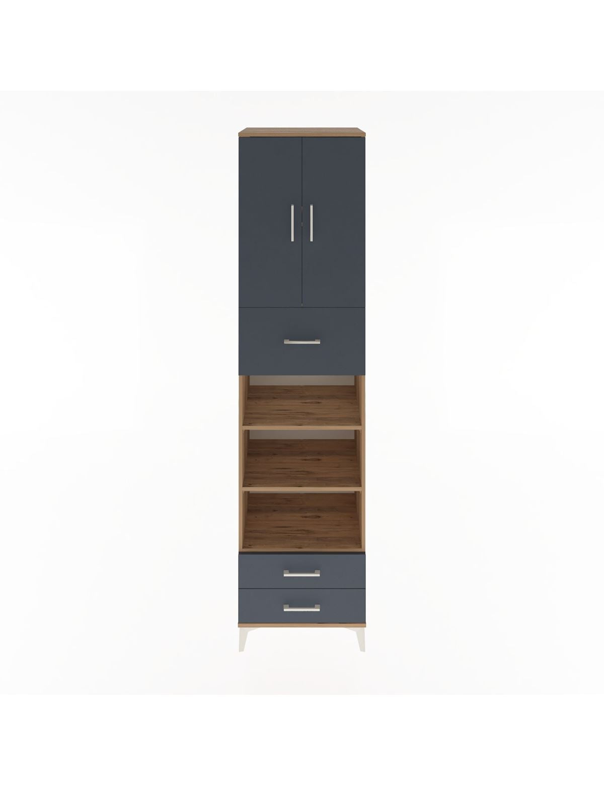 Hyperion Dolap 5 Raflı 3 Çekmeceli 2 Kapaklı 60x44x243 Çam-Antrasit