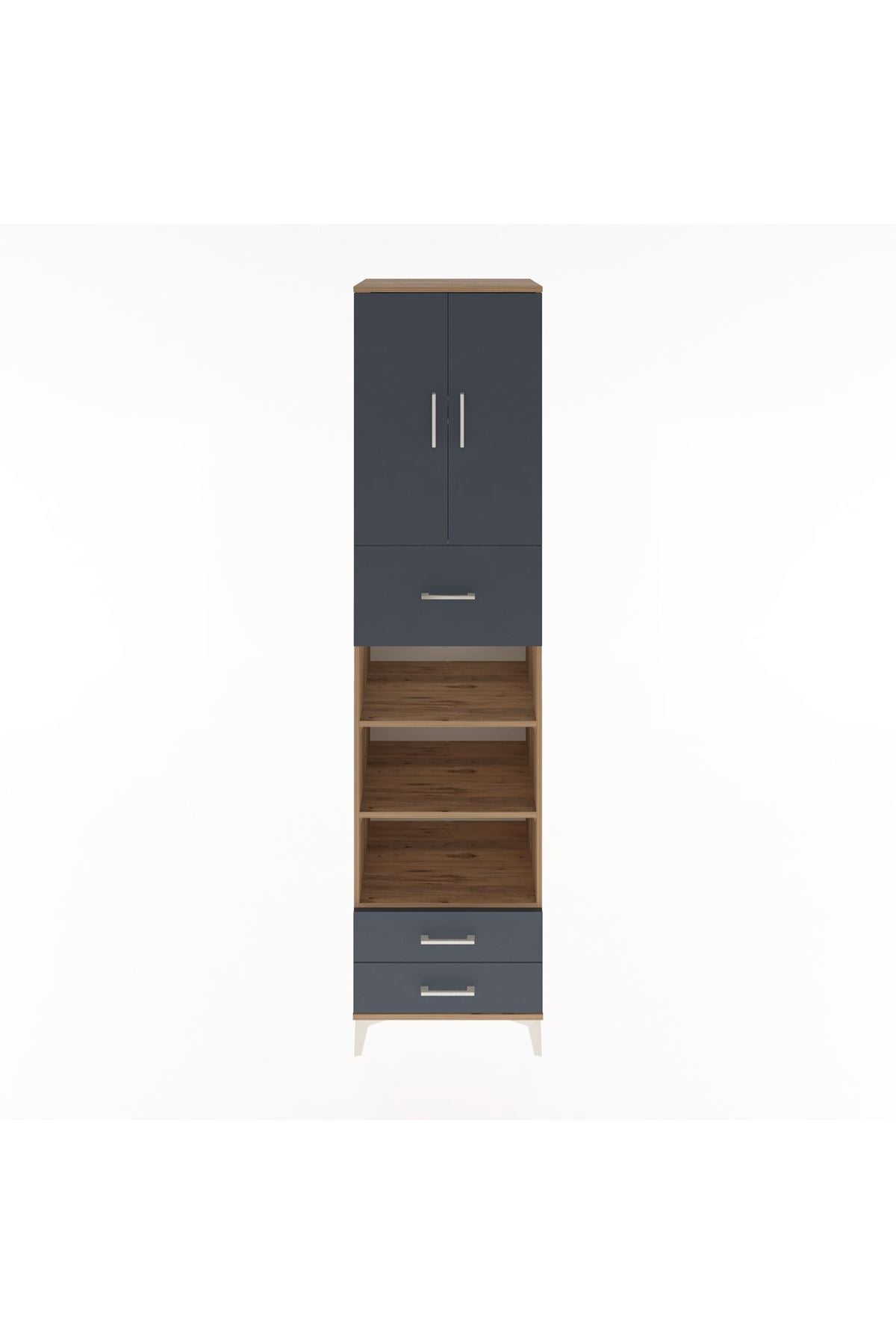 Hyperion Dolap 5 Raflı 3 Çekmeceli 2 Kapaklı 60x44x243 Çam-Antrasit