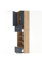Hyperion Dolap 5 Raflı 3 Çekmeceli 2 Kapaklı 60x44x243 Çam-Antrasit