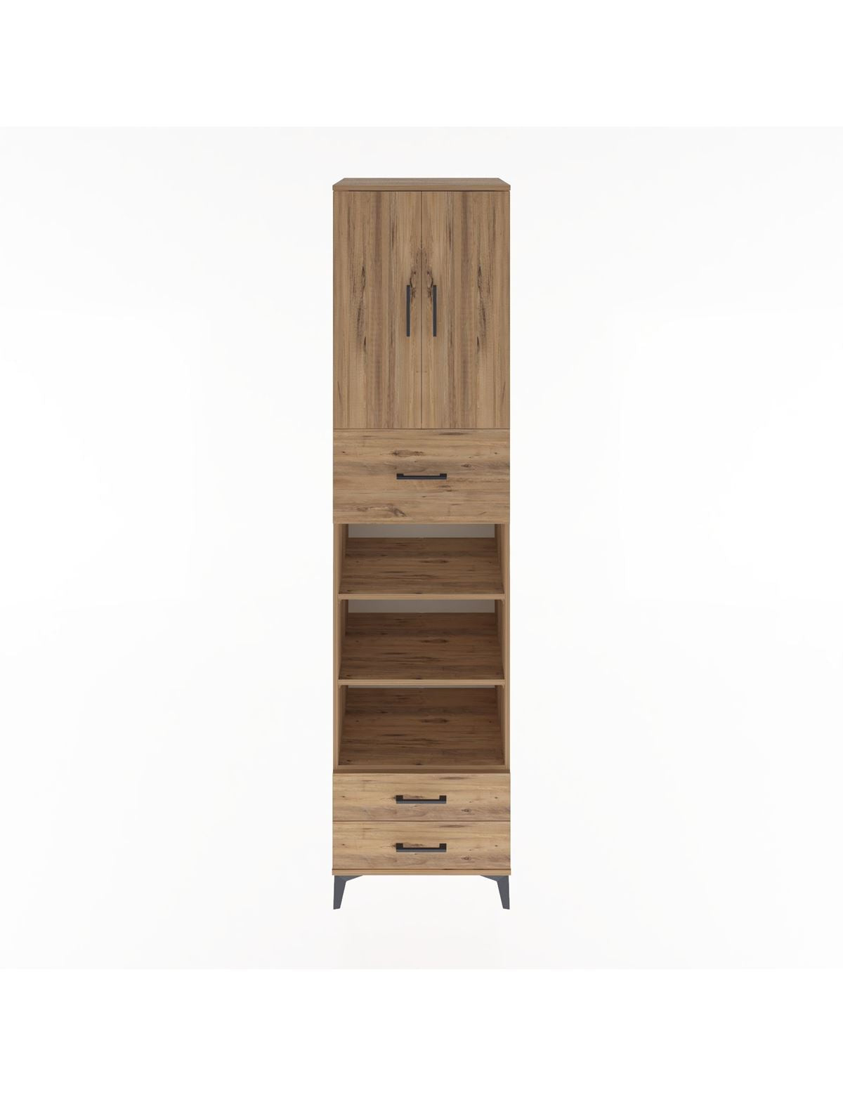 Hyperion Dolap 5 Raflı 3 Çekmeceli 2 Kapaklı 60x44x243 Çam-Çam