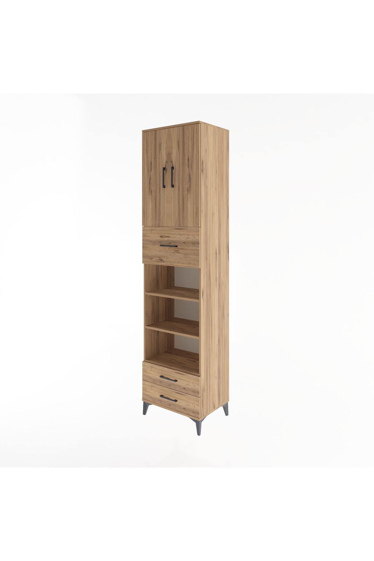 Hyperion Dolap 5 Raflı 3 Çekmeceli 2 Kapaklı 60x44x243 Çam-Çam