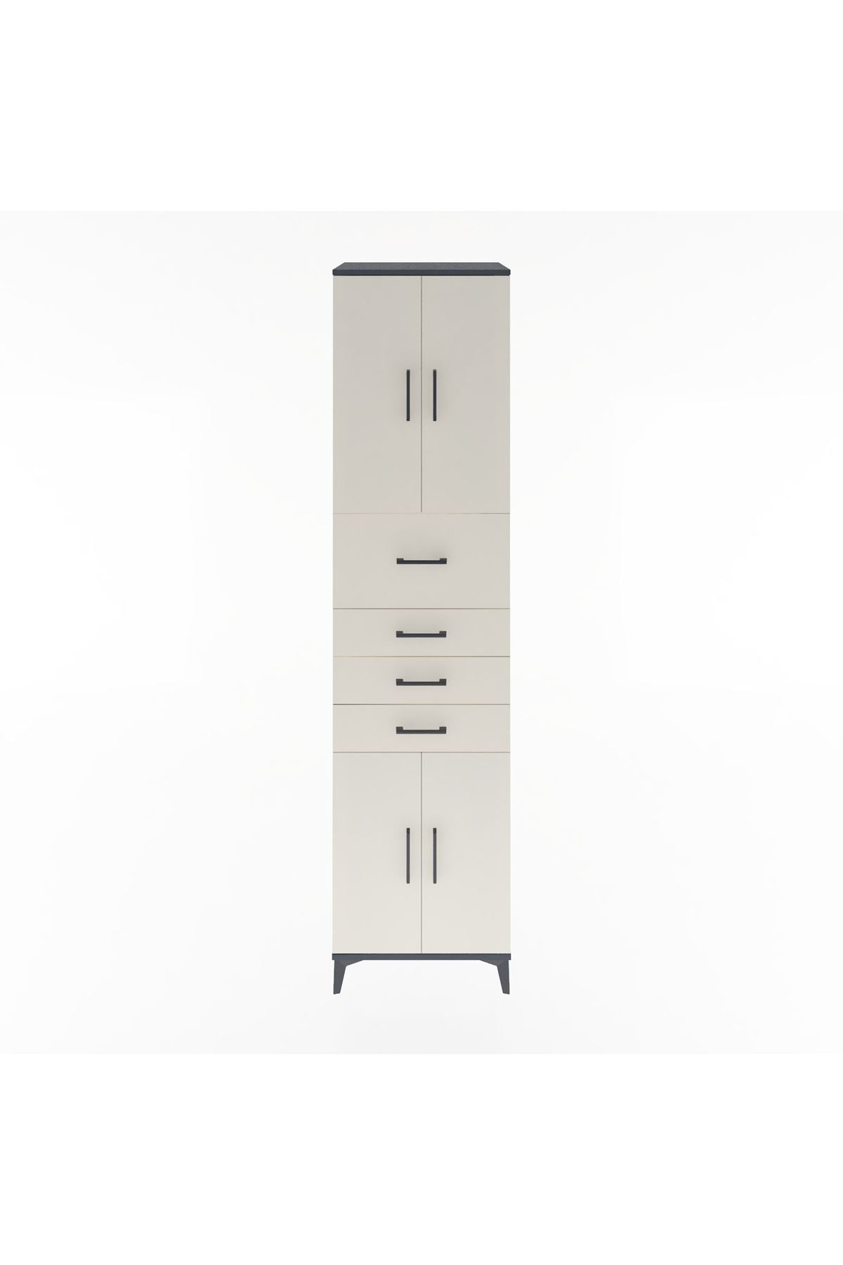 Hyperion Dolap 3 Raflı 4 Çekmeceli 4 Kapaklı 60x44x243 Antrasit-Aytaşı