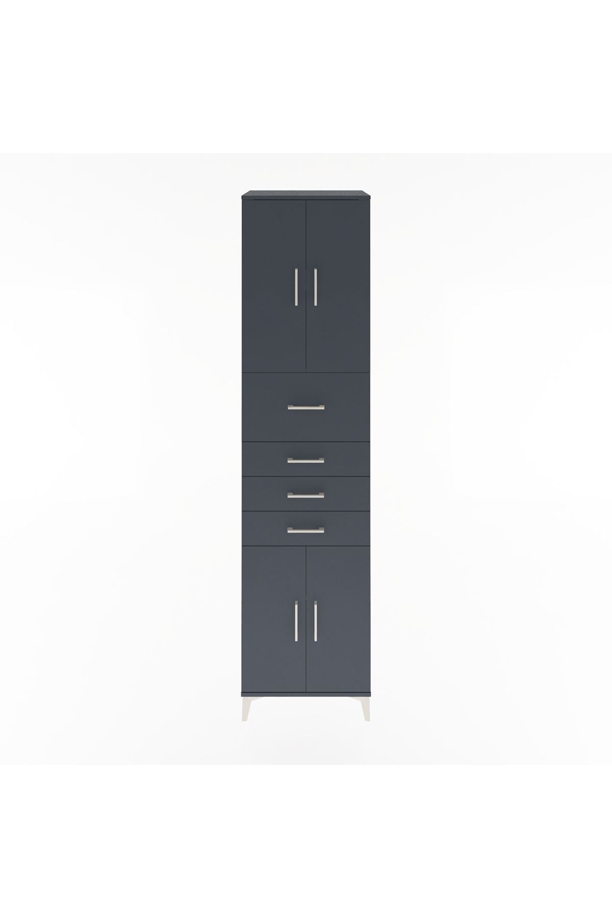 Hyperion Dolap 3 Raflı 4 Çekmeceli 4 Kapaklı 60x44x243 Antrasit-Antrasit