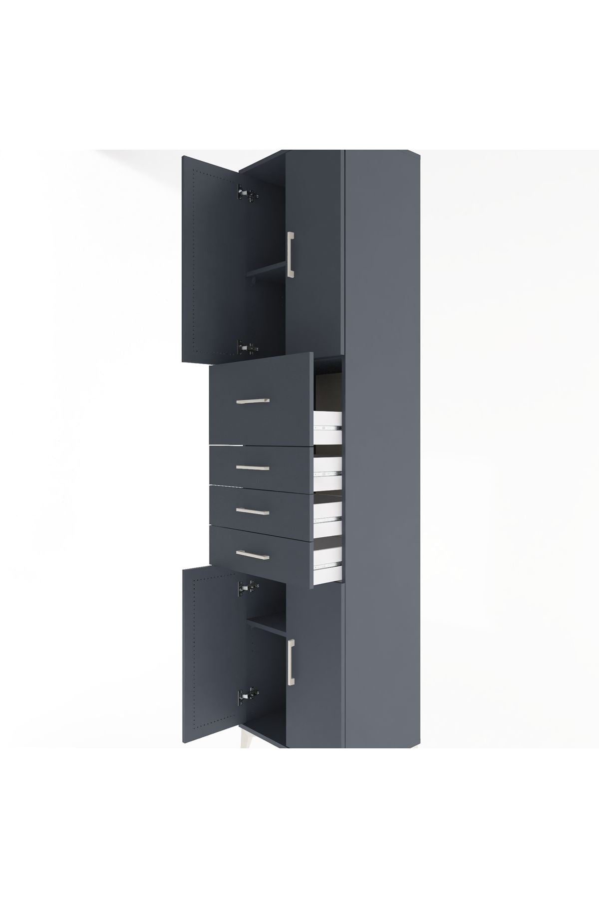 Hyperion Dolap 3 Raflı 4 Çekmeceli 4 Kapaklı 60x44x243 Antrasit-Antrasit