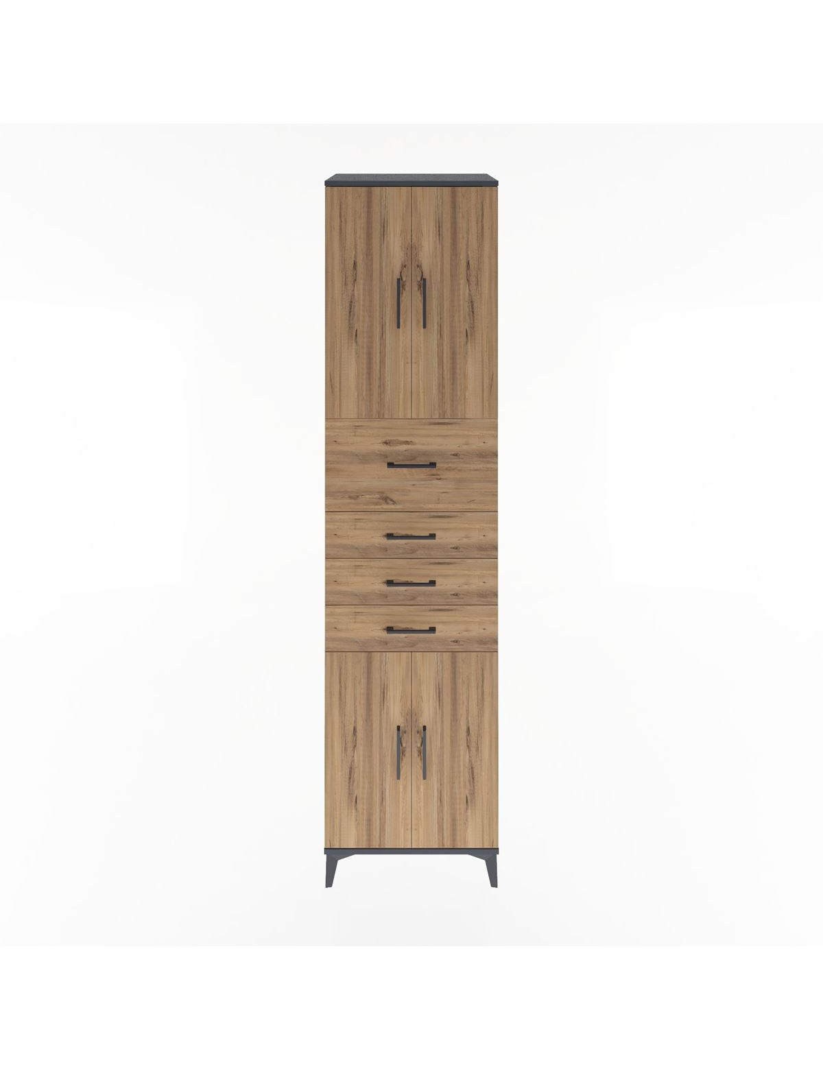 Hyperion Dolap 3 Raflı 4 Çekmeceli 4 Kapaklı 60x44x243 Antrasit-Çam