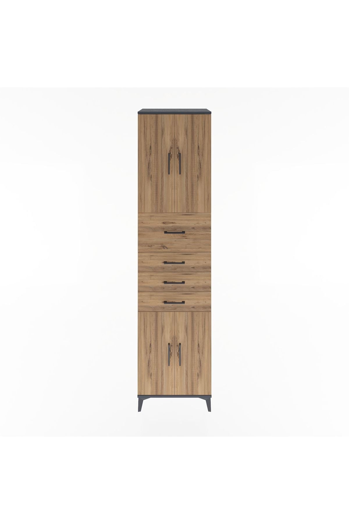 Hyperion Dolap 3 Raflı 4 Çekmeceli 4 Kapaklı 60x44x243 Antrasit-Çam