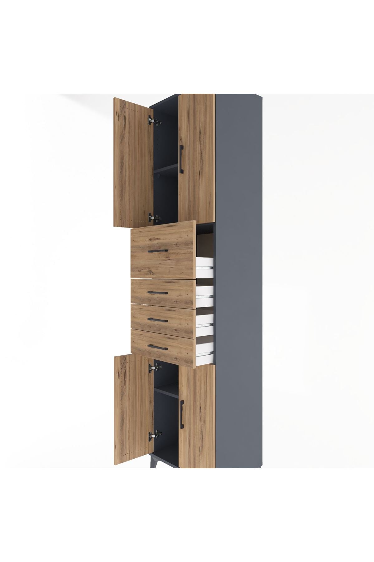 Hyperion Dolap 3 Raflı 4 Çekmeceli 4 Kapaklı 60x44x243 Antrasit-Çam