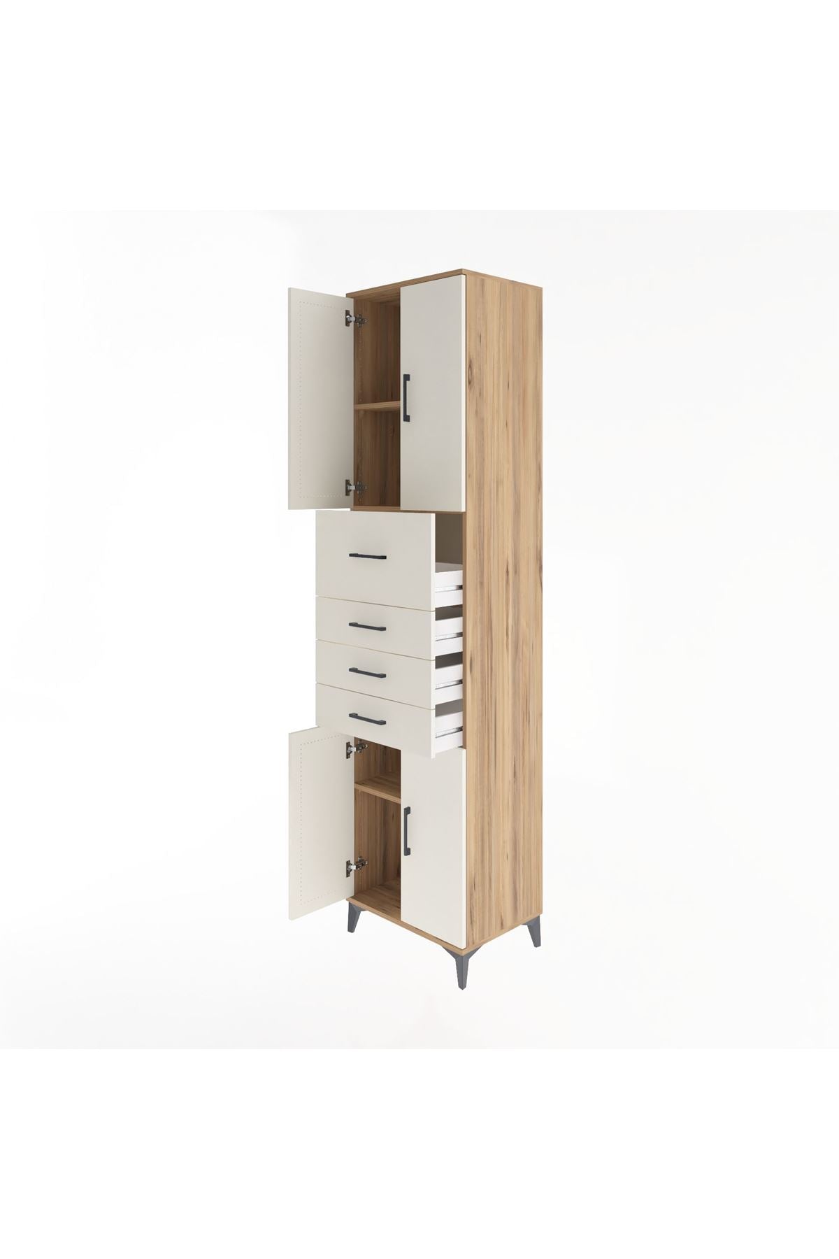 Hyperion Dolap 3 Raflı 4 Çekmeceli 4 Kapaklı 60x44x243 Çam-Aytaşı