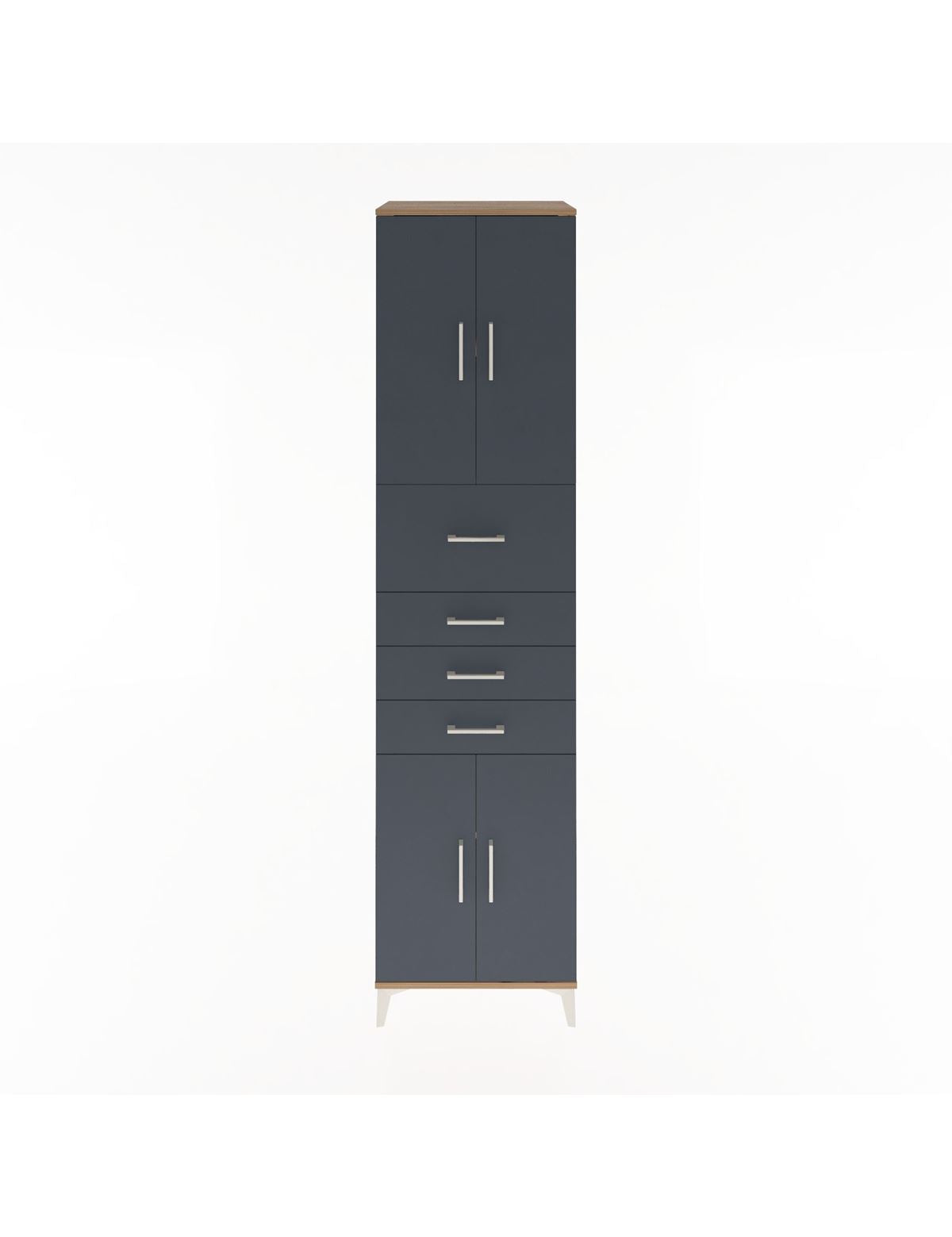 Hyperion Dolap 3 Raflı 4 Çekmeceli 4 Kapaklı 60x44x243 Çam-Antrasit