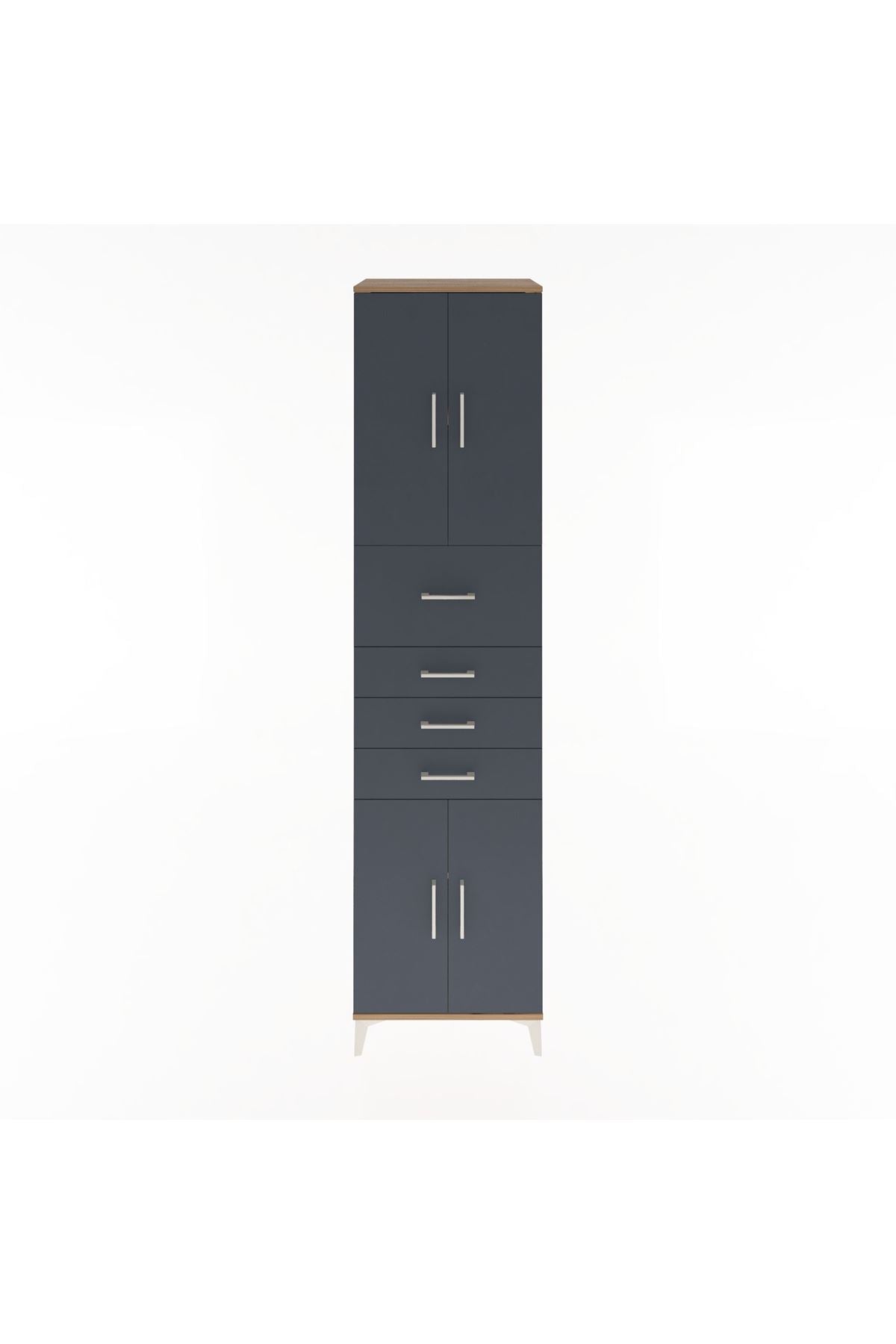 Hyperion Dolap 3 Raflı 4 Çekmeceli 4 Kapaklı 60x44x243 Çam-Antrasit