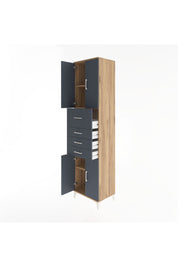 Hyperion Dolap 3 Raflı 4 Çekmeceli 4 Kapaklı 60x44x243 Çam-Antrasit