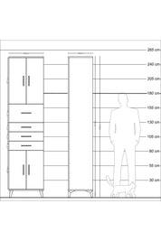 Hyperion Dolap 3 Raflı 4 Çekmeceli 4 Kapaklı 60x44x243 Çam-Antrasit