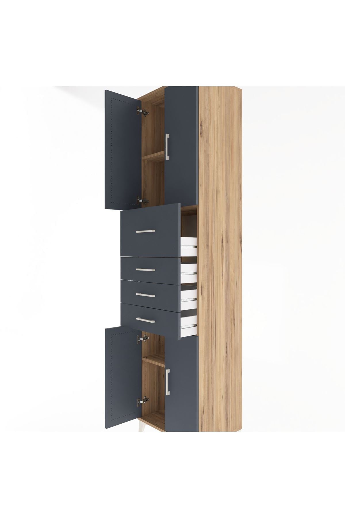 Hyperion Dolap 3 Raflı 4 Çekmeceli 4 Kapaklı 60x44x243 Çam-Antrasit