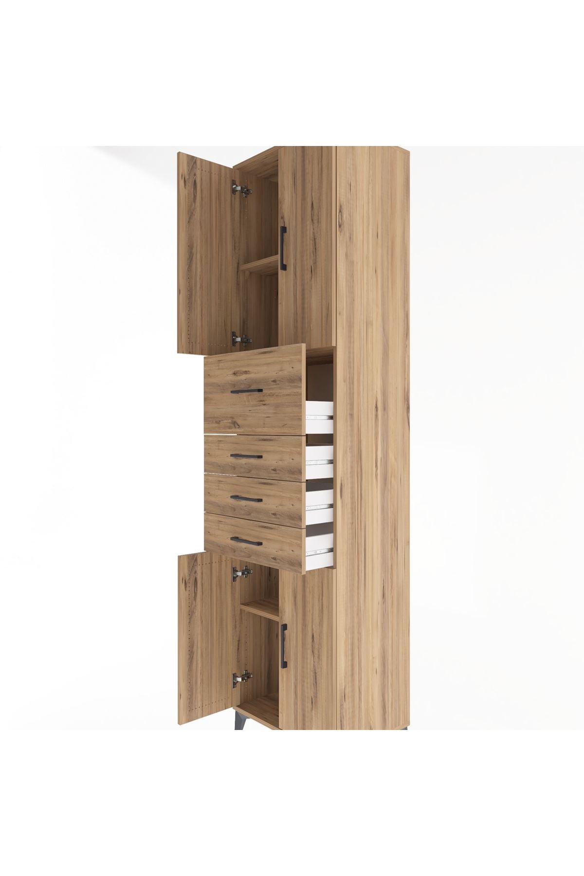 Hyperion Dolap 3 Raflı 4 Çekmeceli 4 Kapaklı 60x44x243 Çam-Çam