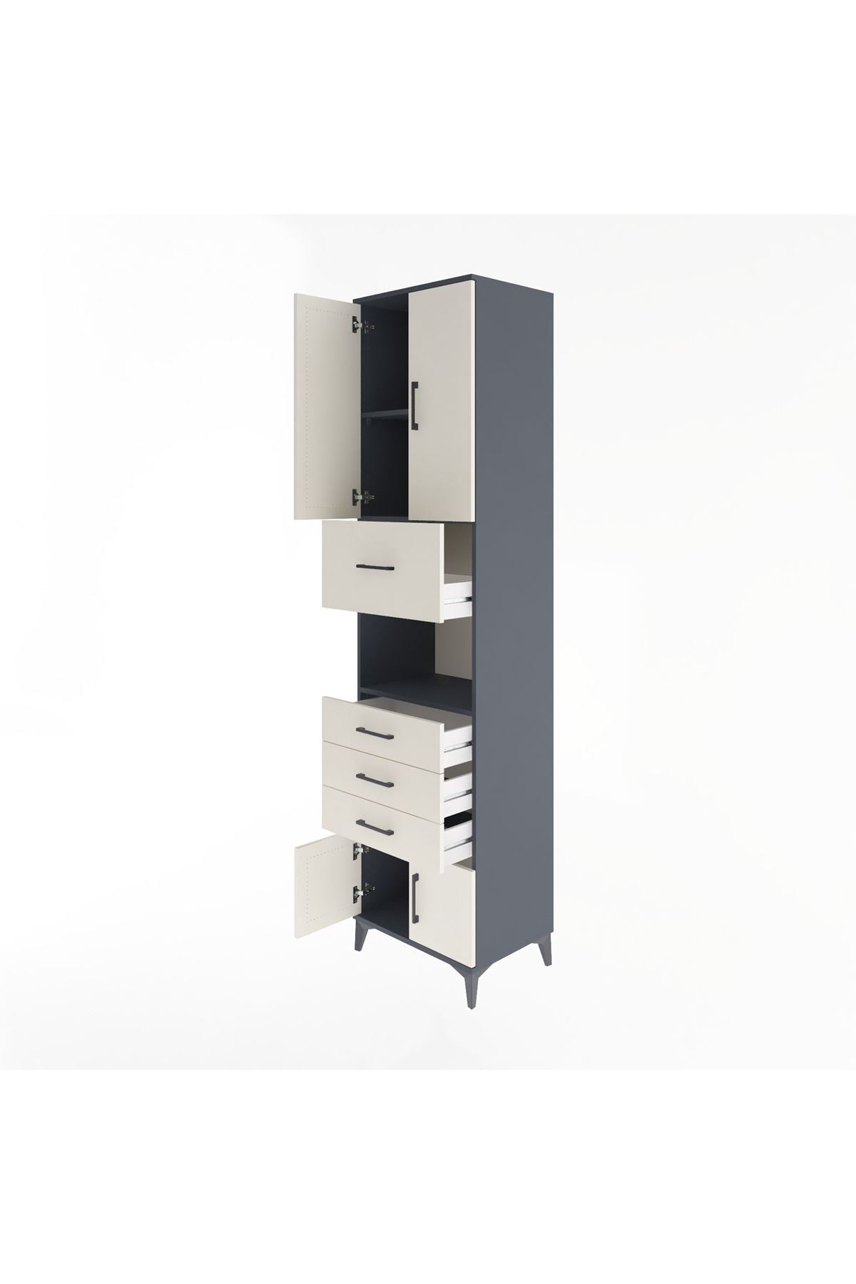 Hyperion Dolap 3 Raflı 4 Çekmeceli 4 Kapaklı 60x44x243 Antrasit-Aytaşı