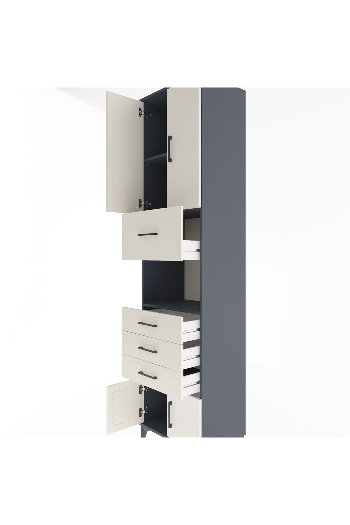 Hyperion Dolap 3 Raflı 4 Çekmeceli 4 Kapaklı 60x44x243 Antrasit-Aytaşı