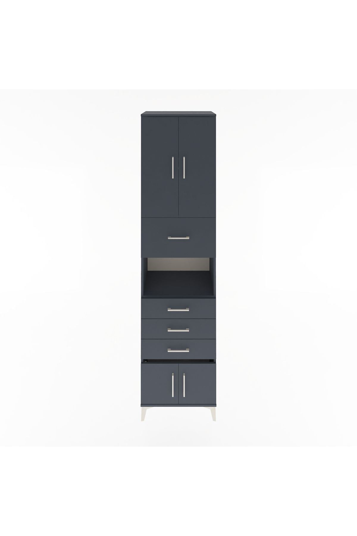 Hyperion Dolap 3 Raflı 4 Çekmeceli 4 Kapaklı 60x44x243 Antrasit-Antrasit