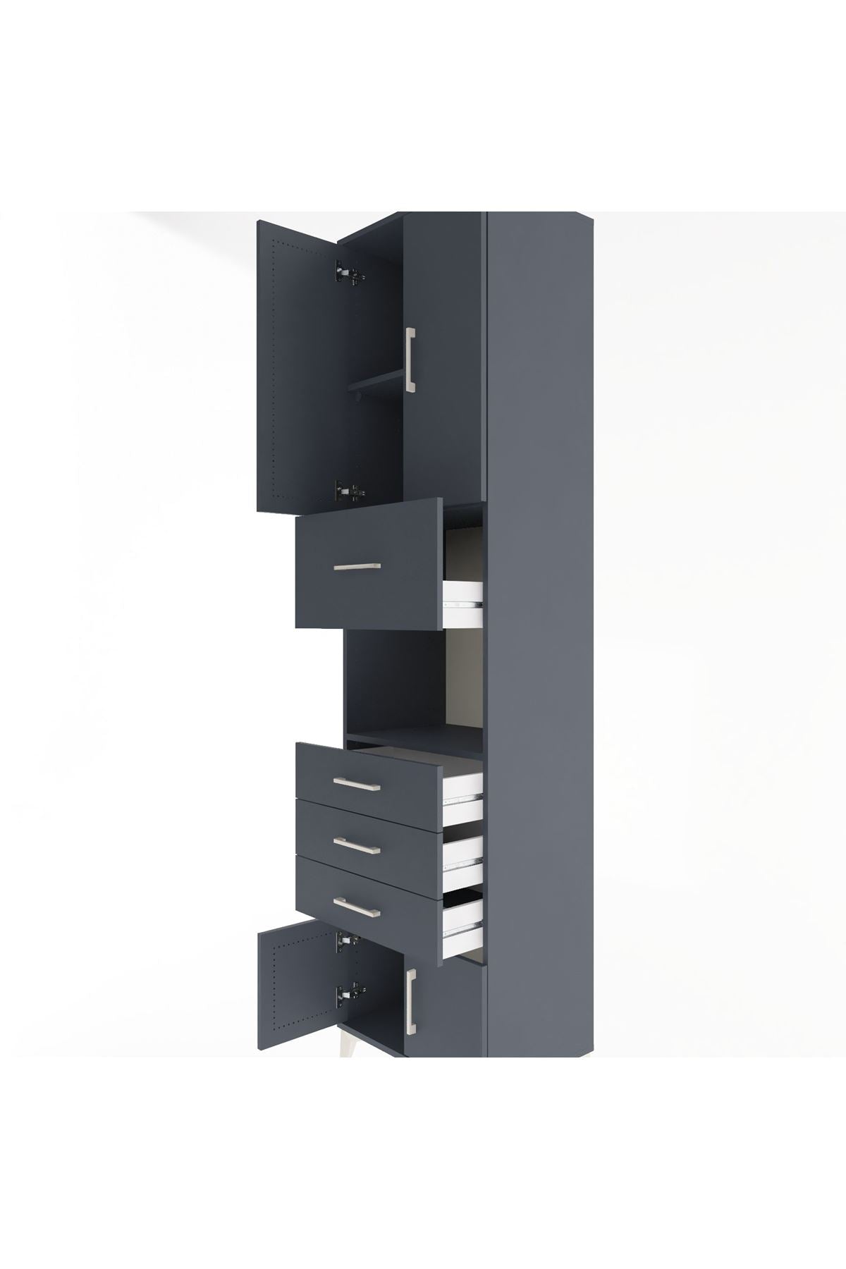 Hyperion Dolap 3 Raflı 4 Çekmeceli 4 Kapaklı 60x44x243 Antrasit-Antrasit