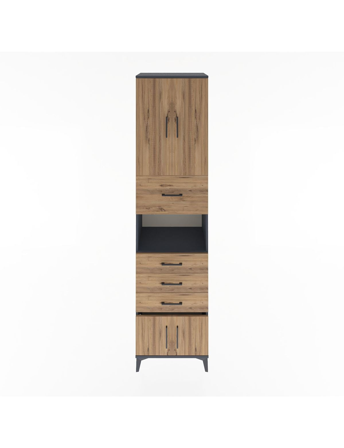 Hyperion Dolap 3 Raflı 4 Çekmeceli 4 Kapaklı 60x44x243 Antrasit-Çam