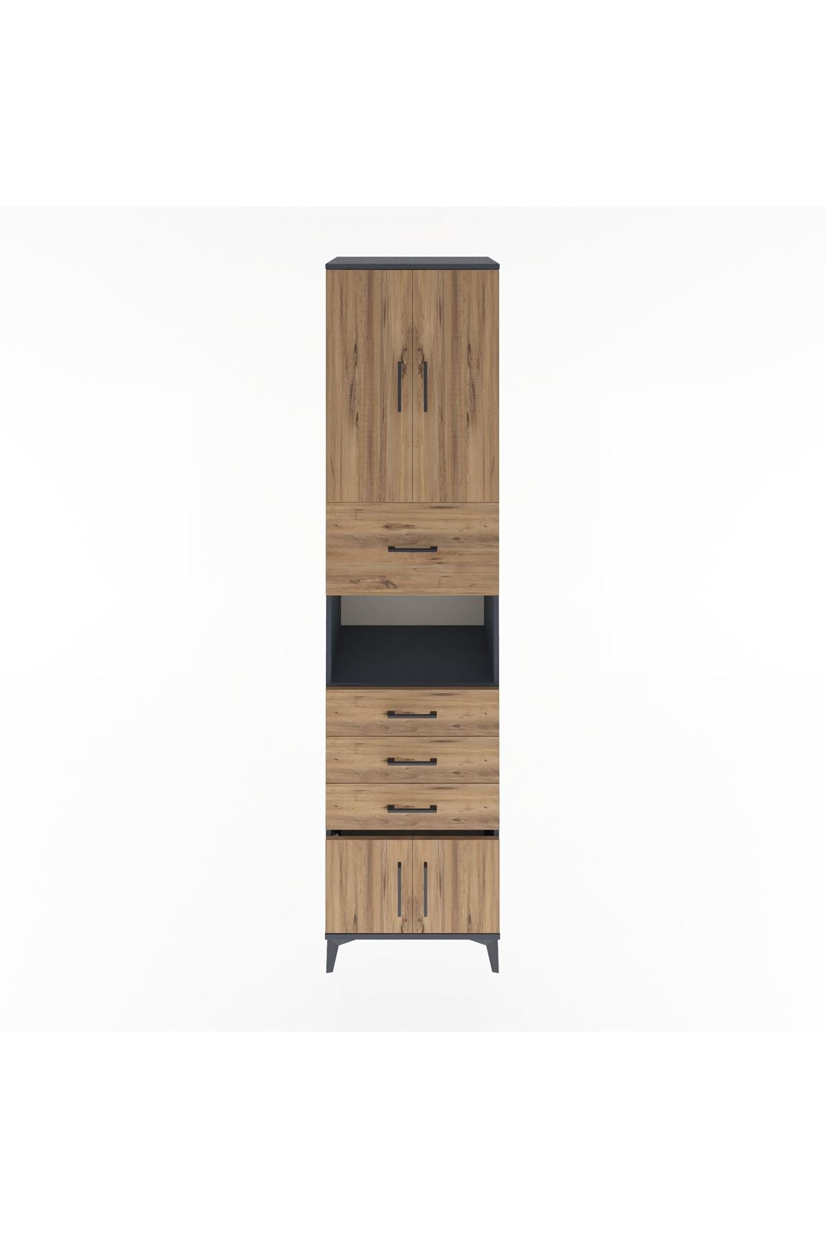 Hyperion Dolap 3 Raflı 4 Çekmeceli 4 Kapaklı 60x44x243 Antrasit-Çam