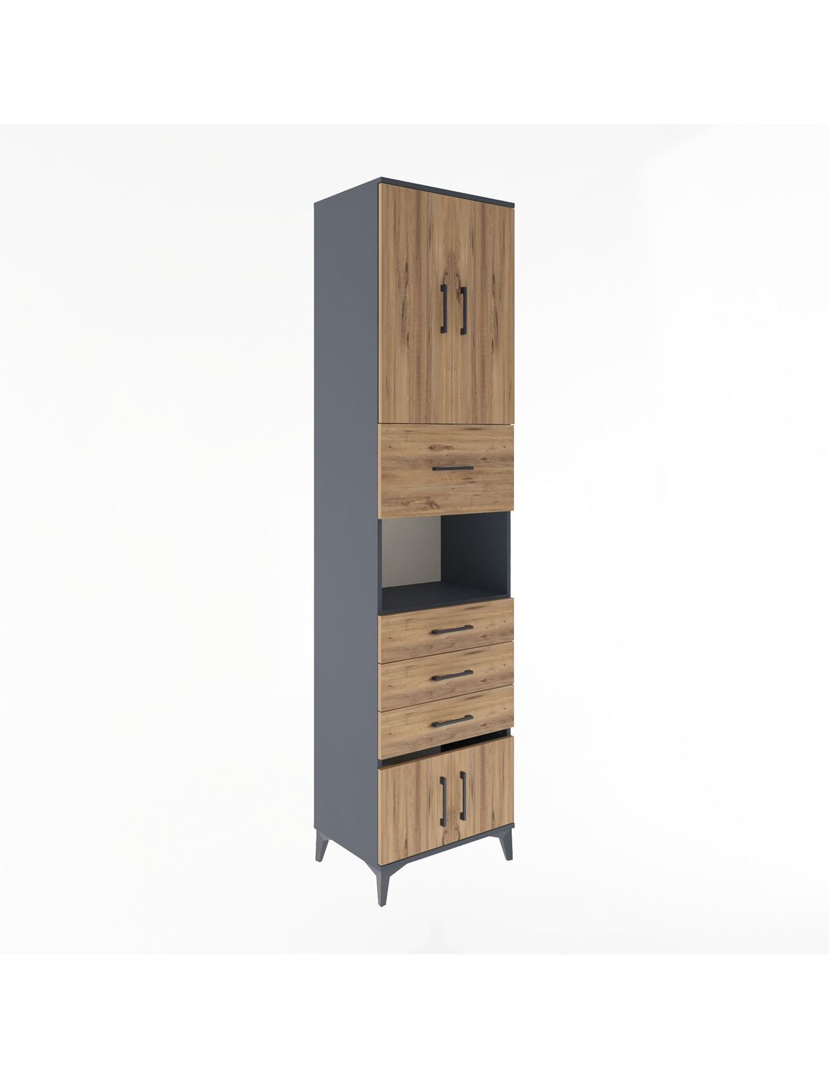 Hyperion Dolap 3 Raflı 4 Çekmeceli 4 Kapaklı 60x44x243 Antrasit-Çam