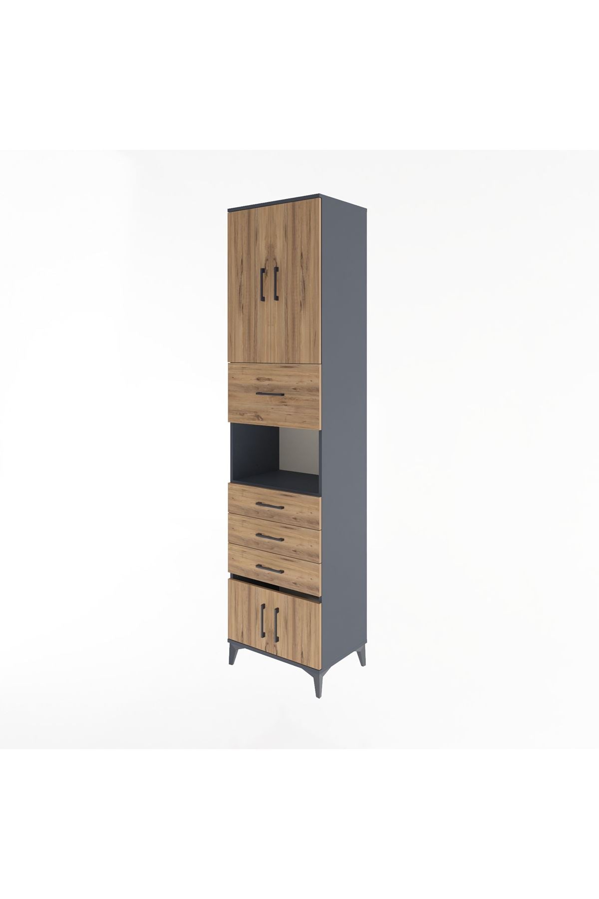 Hyperion Dolap 3 Raflı 4 Çekmeceli 4 Kapaklı 60x44x243 Antrasit-Çam