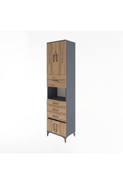 Hyperion Dolap 3 Raflı 4 Çekmeceli 4 Kapaklı 60x44x243 Antrasit-Çam