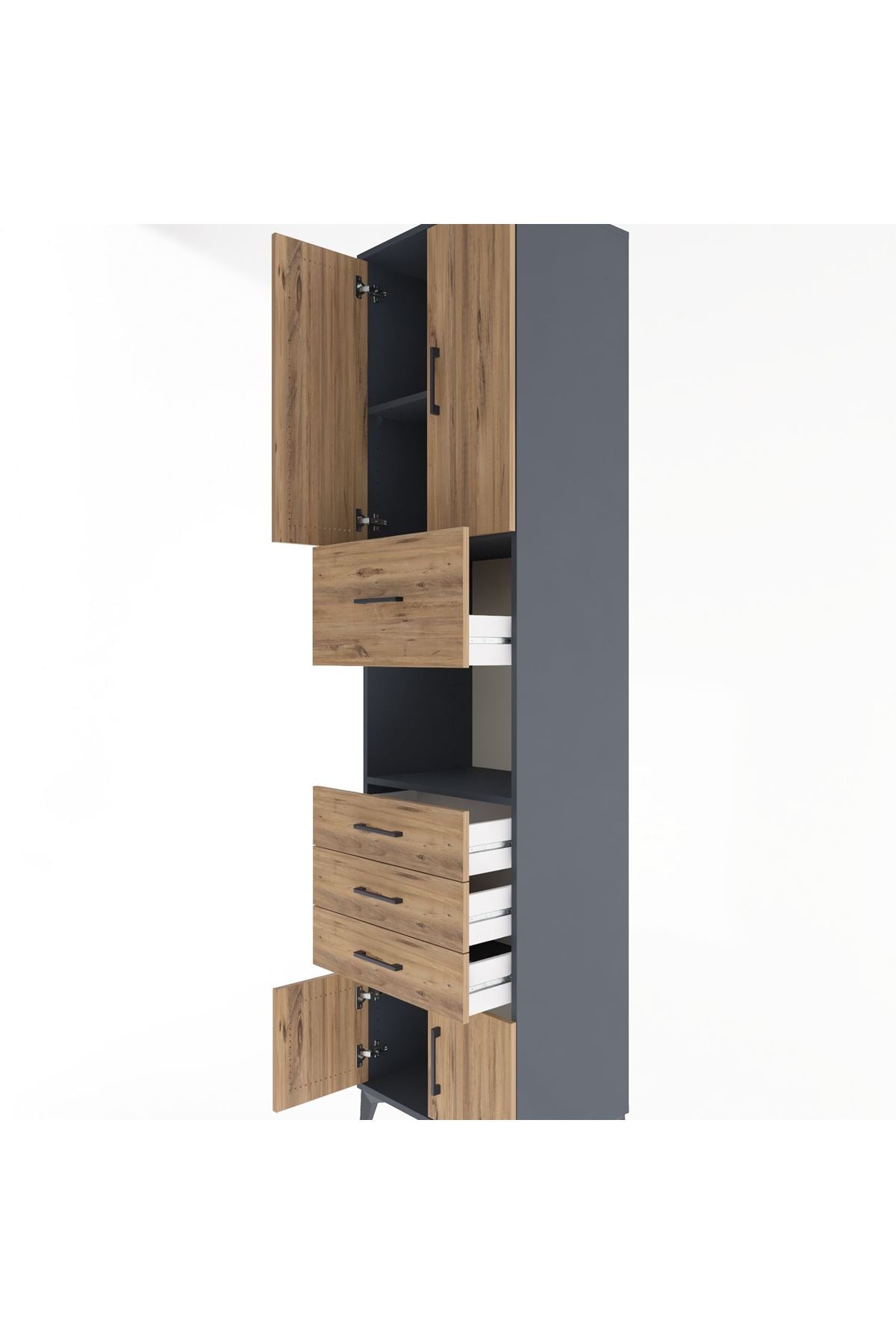 Hyperion Dolap 3 Raflı 4 Çekmeceli 4 Kapaklı 60x44x243 Antrasit-Çam