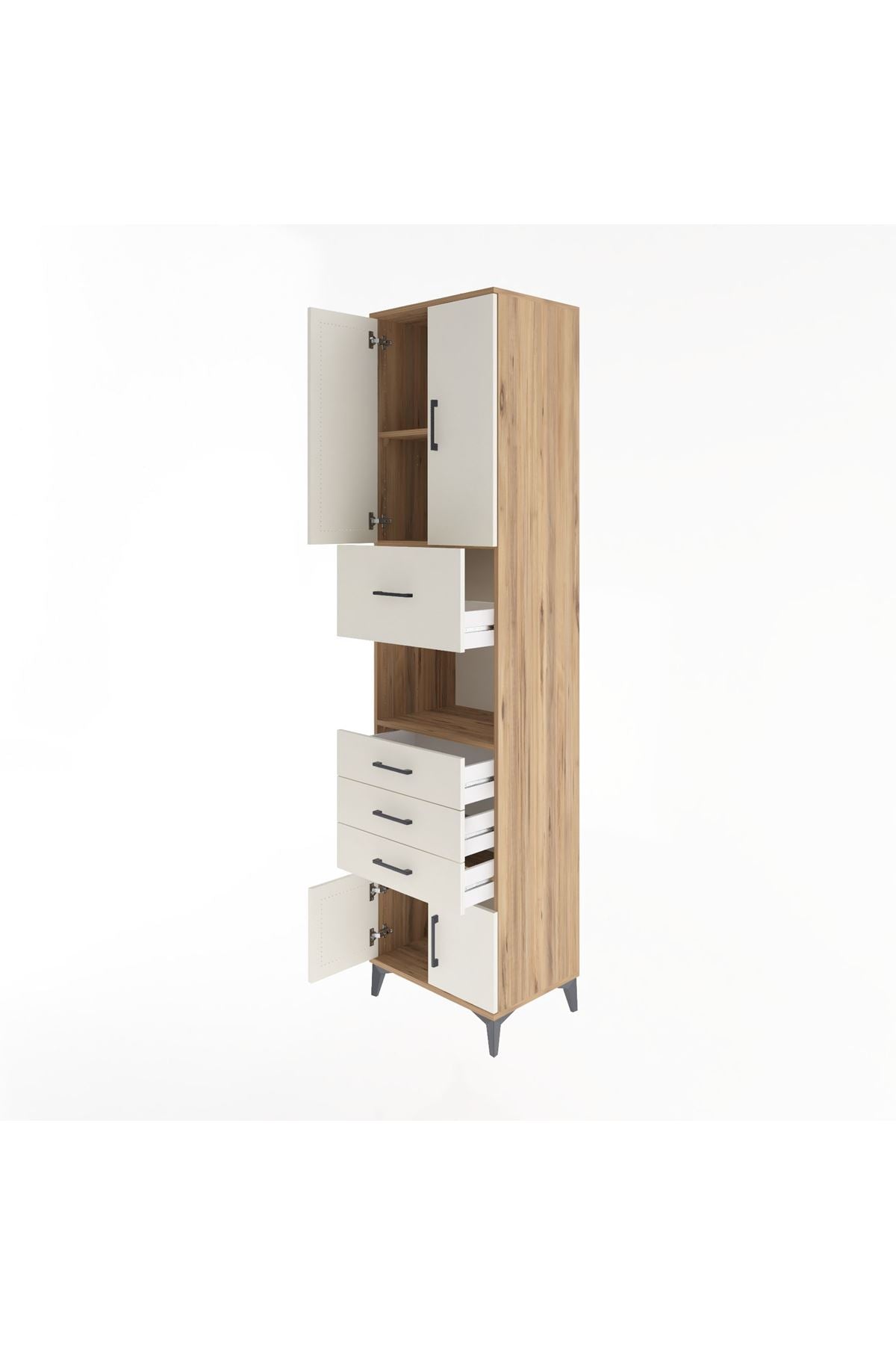 Hyperion Dolap 3 Raflı 4 Çekmeceli 4 Kapaklı 60x44x243 Çam-Aytaşı