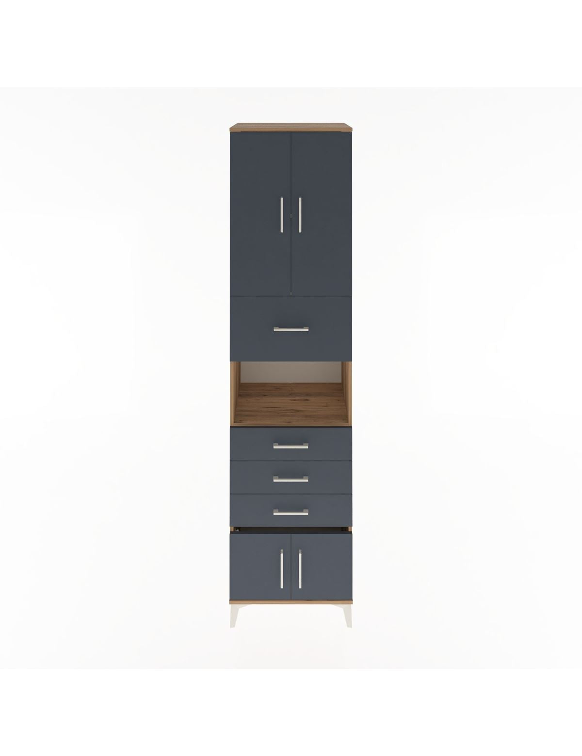 Hyperion Dolap 3 Raflı 4 Çekmeceli 4 Kapaklı 60x44x243 Çam-Antrasit