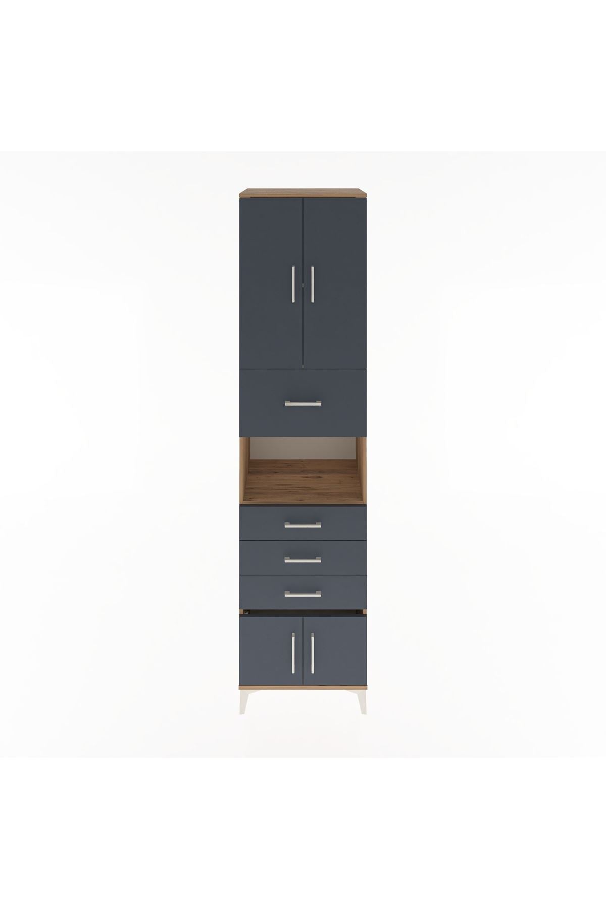 Hyperion Dolap 3 Raflı 4 Çekmeceli 4 Kapaklı 60x44x243 Çam-Antrasit