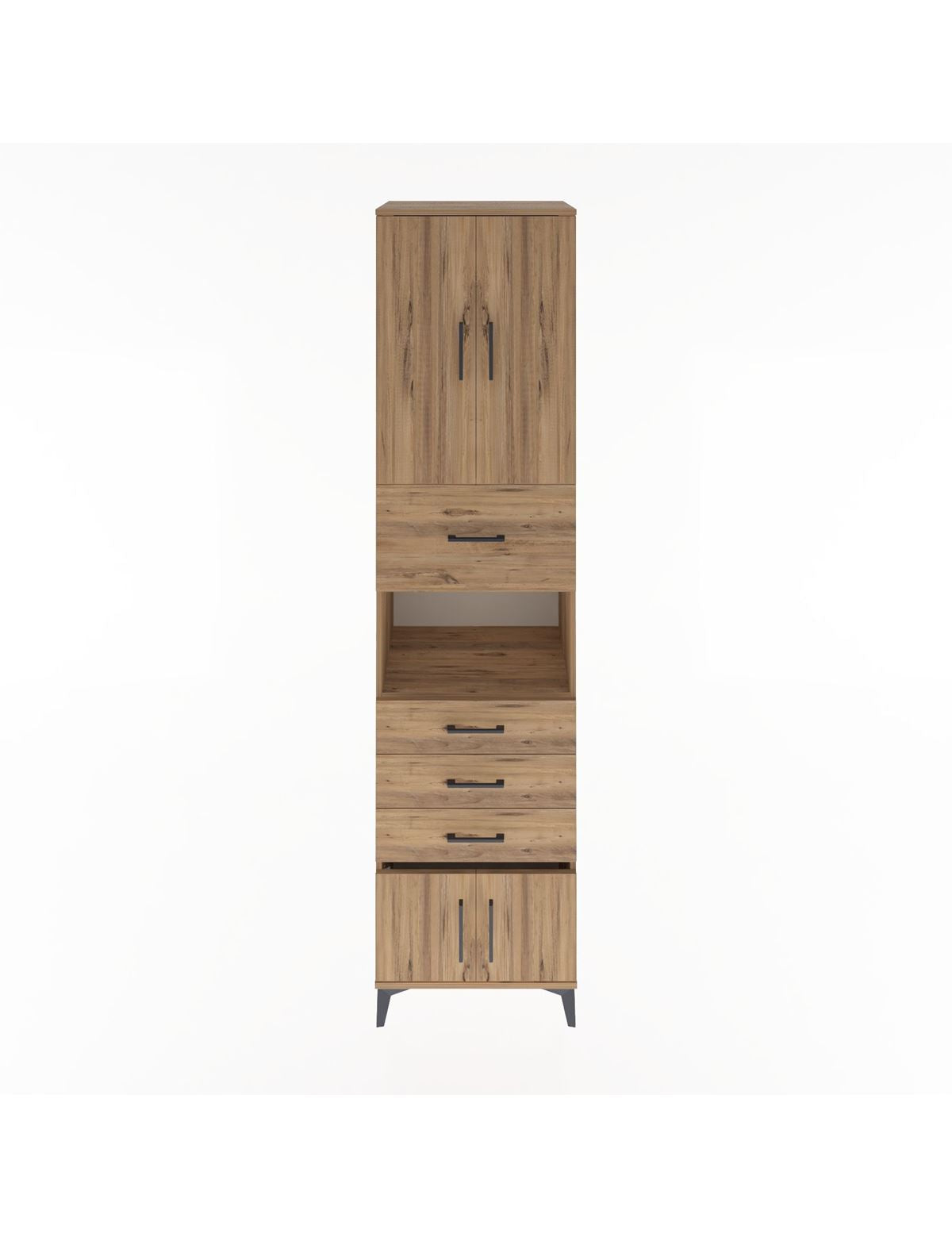 Hyperion Dolap 3 Raflı 4 Çekmeceli 4 Kapaklı 60x44x243 Çam-Çam