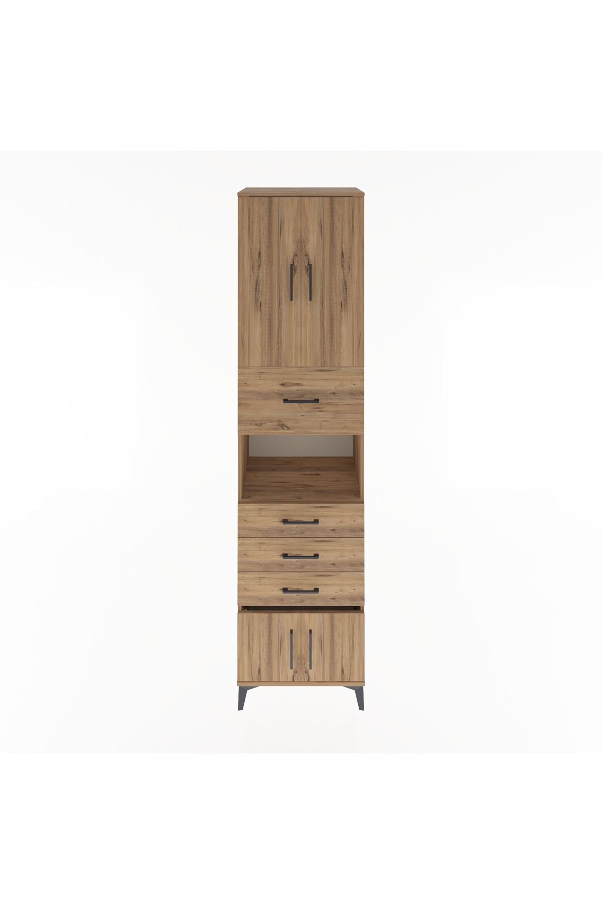 Hyperion Dolap 3 Raflı 4 Çekmeceli 4 Kapaklı 60x44x243 Çam-Çam