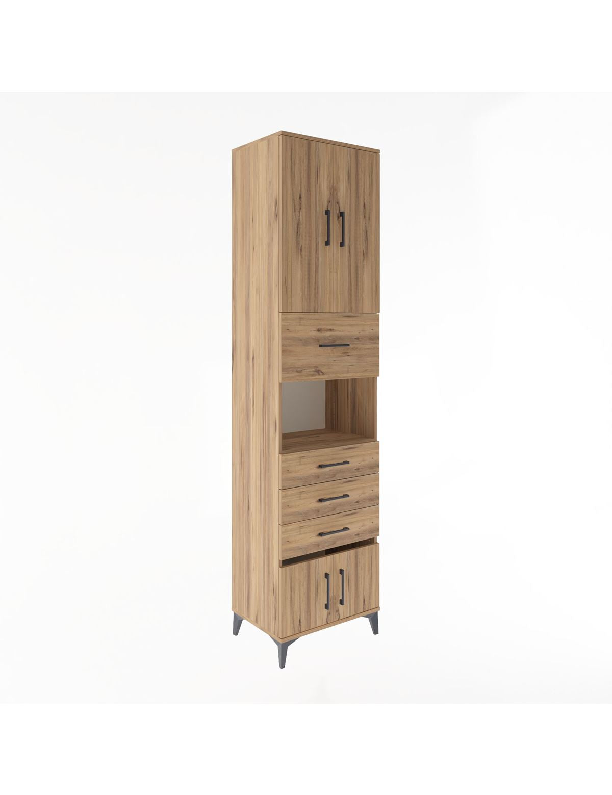 Hyperion Dolap 3 Raflı 4 Çekmeceli 4 Kapaklı 60x44x243 Çam-Çam