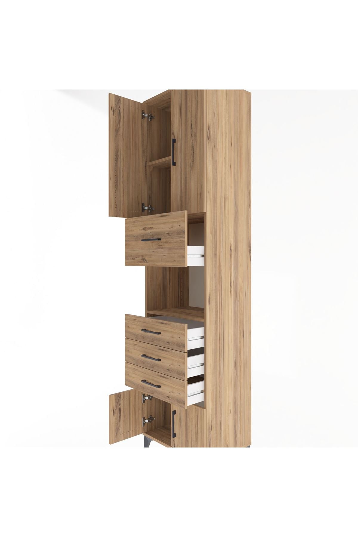 Hyperion Dolap 3 Raflı 4 Çekmeceli 4 Kapaklı 60x44x243 Çam-Çam